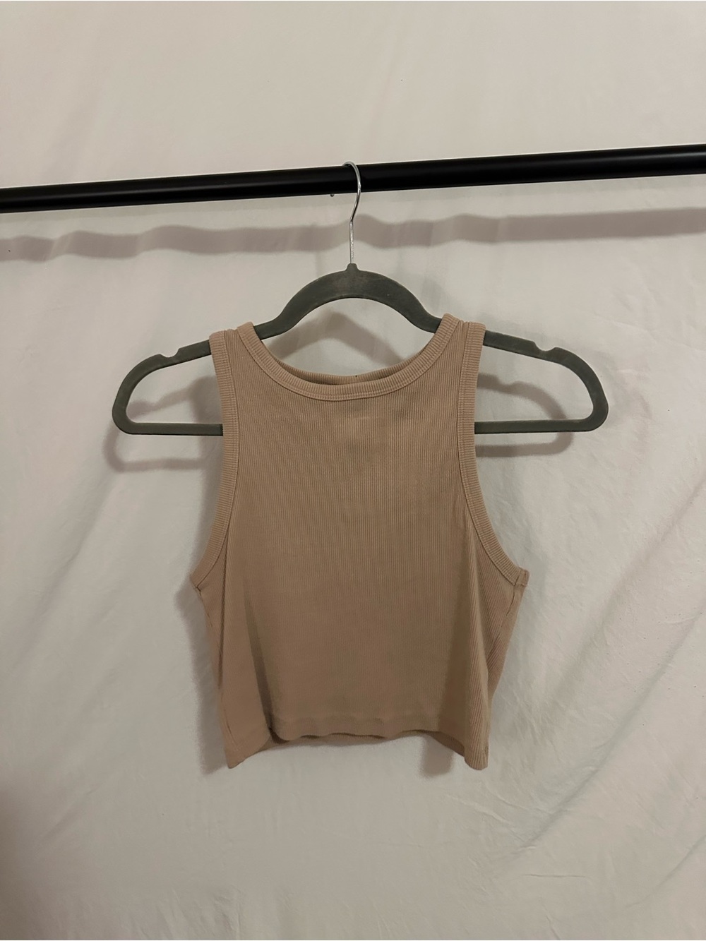 H&M Ribbed Crop Tank Top in Taupe